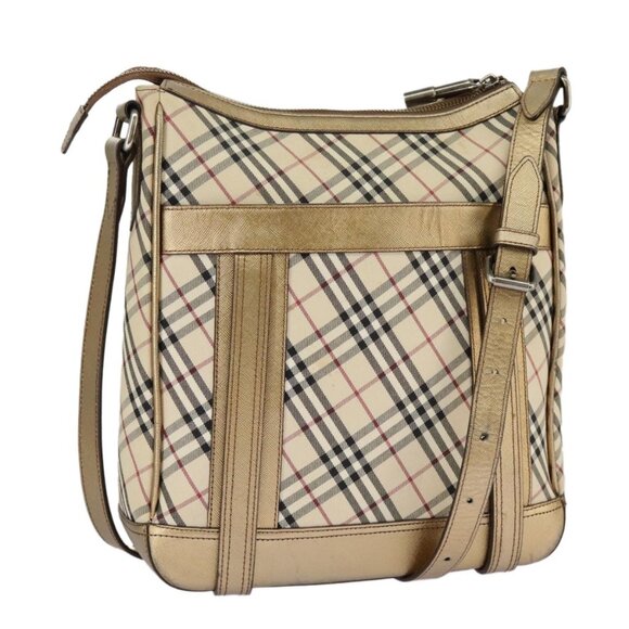 Burberry Handbags - BURBERRY Nova Check Shoulder Bag Canvas Leather Beige Gold Auth